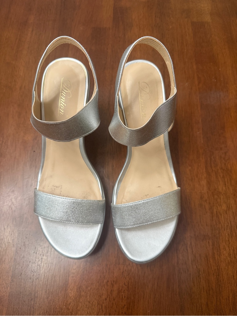 Metallic Silver Wedge Slingbacks